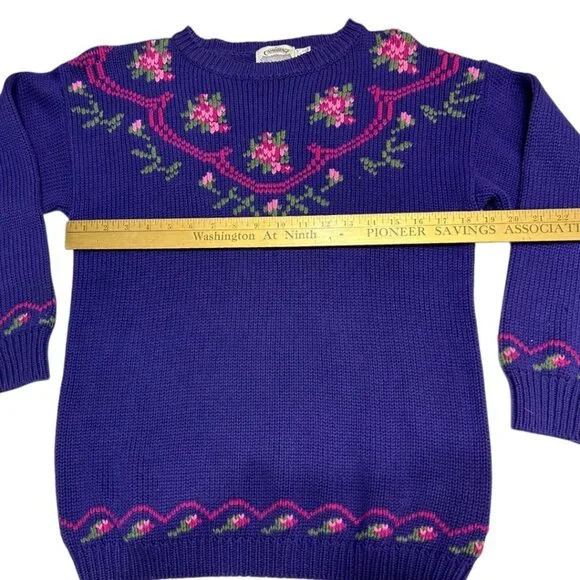 Vintage Cambridge Dry Goods Purple Floral Knit Sweater women’s size medium - Picture 4 of 5